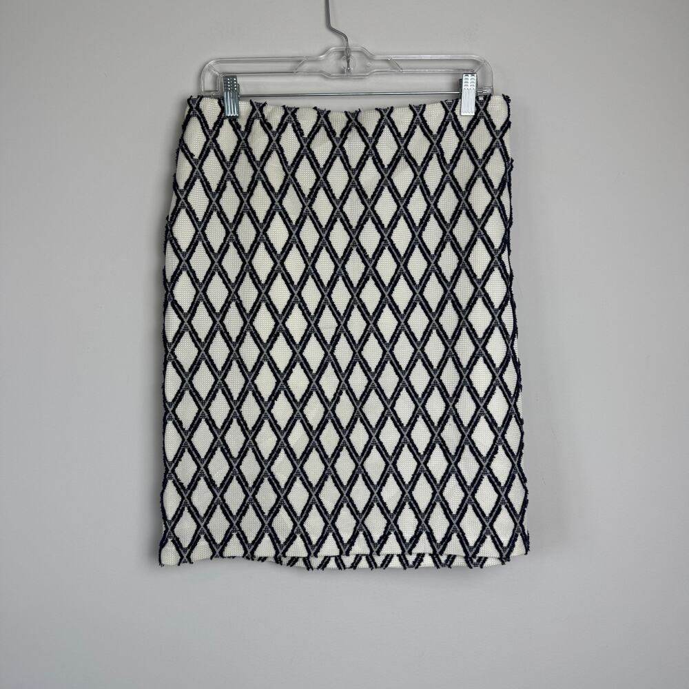 J. McLaughlin Skirt Pencil Straight 10 Ikat Cotton Blend White Blue